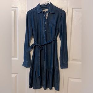 Loft, Chambray Flounce Shirtdress, XXS